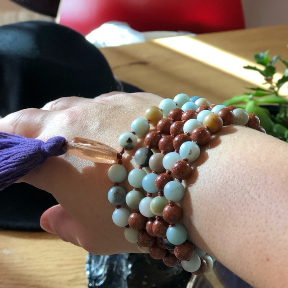 Genuine Amazonite and Goldstone Mala - Picture 4 of 4